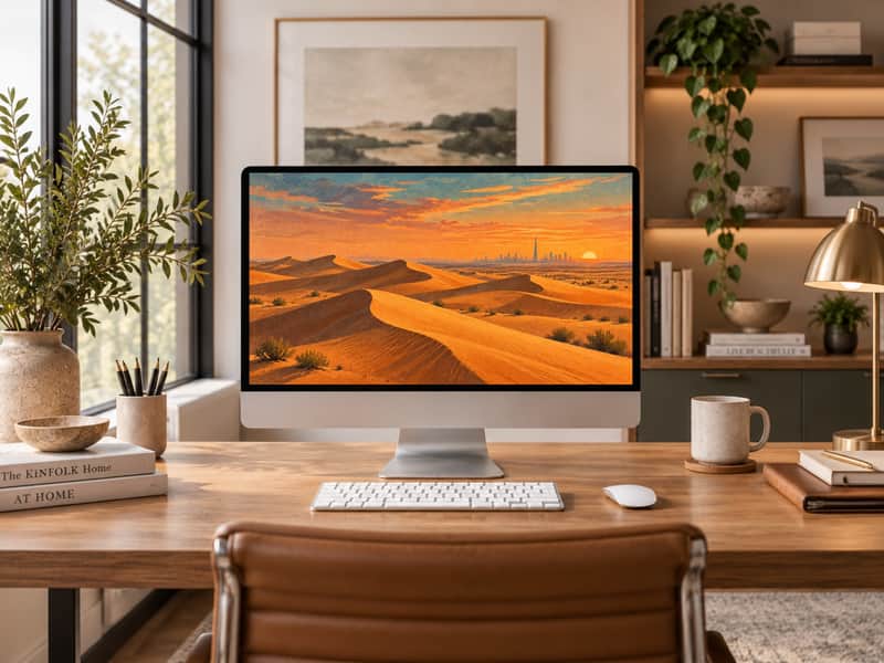 Desert Dunes wallpaper shown on a desktop computer screen