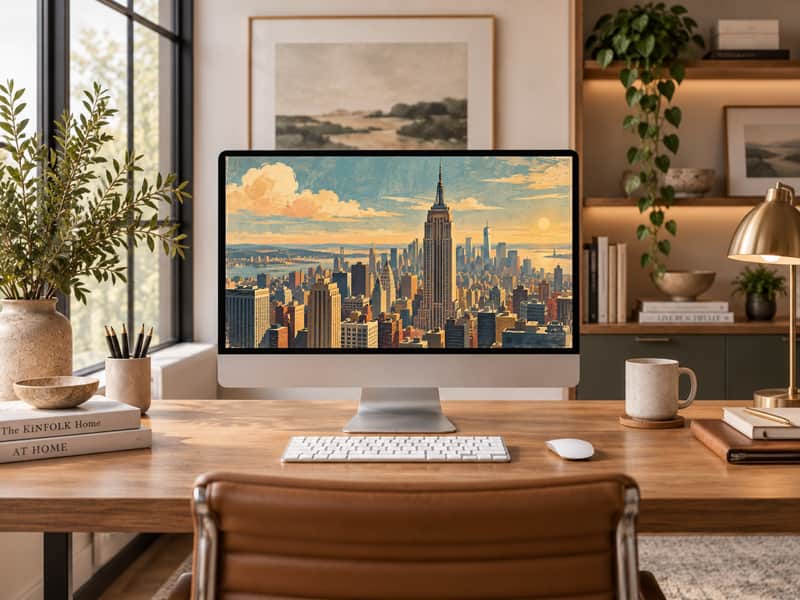 Empire State Building wallpaper shown on a desktop computer screen