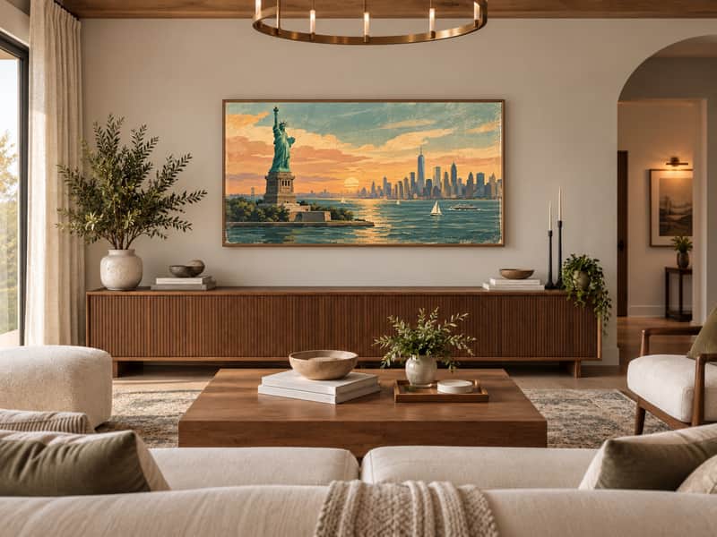 Statue of Liberty wallpaper shown as art on a Samsung Frame TV