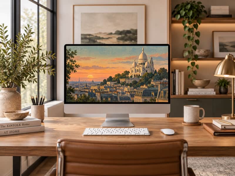Eiffel Tower wallpaper shown on a desktop computer screen