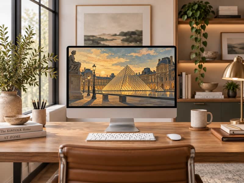 Notre-Dame Cathedral wallpaper shown on a desktop computer screen