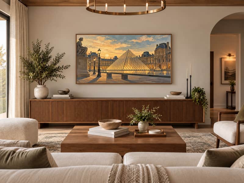 Notre-Dame Cathedral wallpaper shown as art on a Samsung Frame TV
