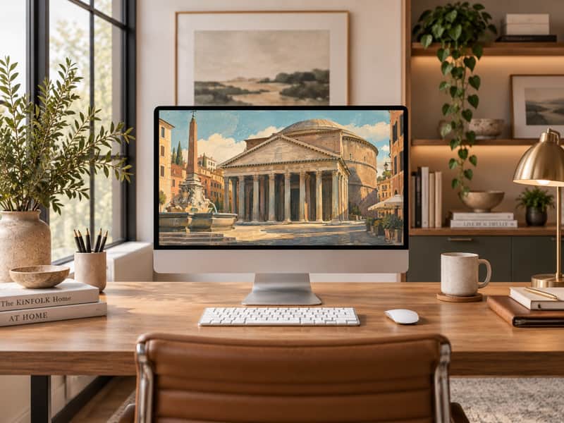 Pantheon wallpaper shown on a desktop computer screen