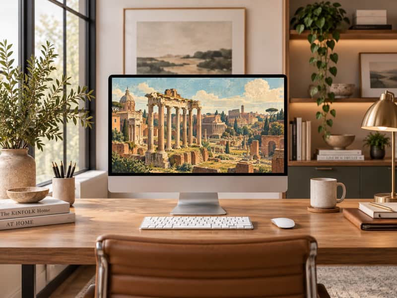 Roman Forum wallpaper shown on a desktop computer screen