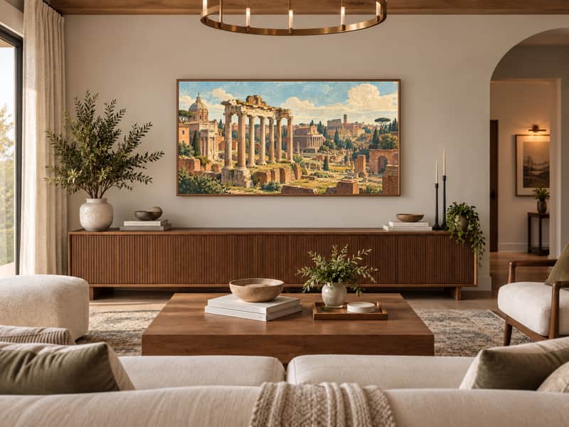 Roman Forum wallpaper shown as art on a Samsung Frame TV