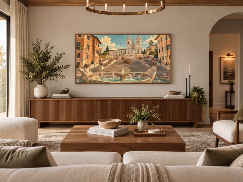 Spanish Steps wallpaper shown as art on a Samsung Frame TV