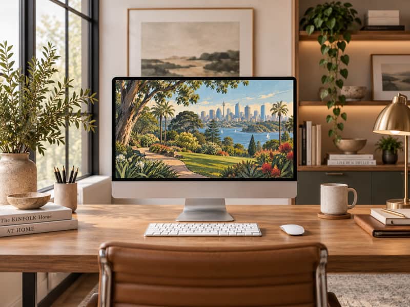 Royal Botanic Garden wallpaper shown on a desktop computer screen