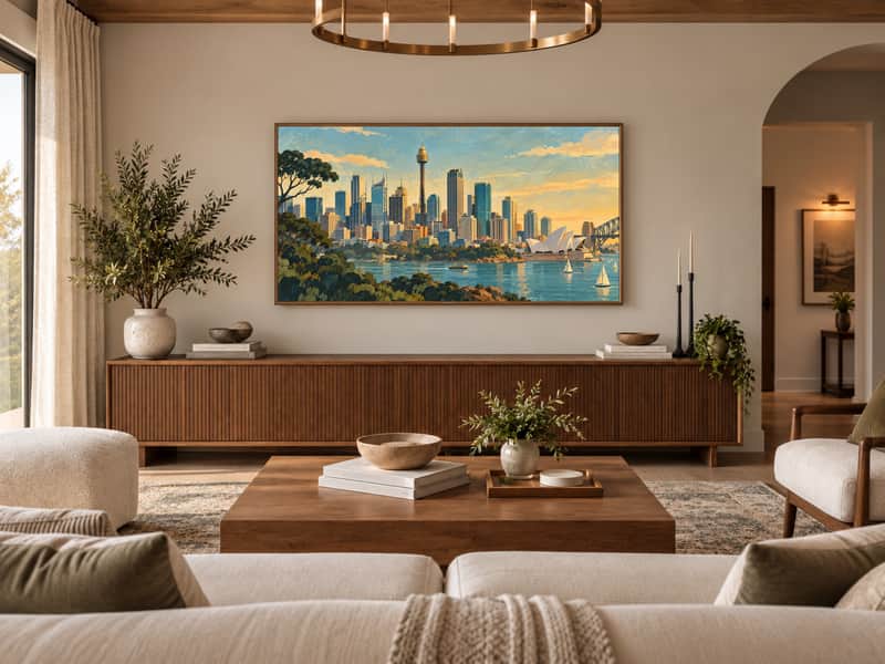 Sydney Opera House wallpaper shown as art on a Samsung Frame TV
