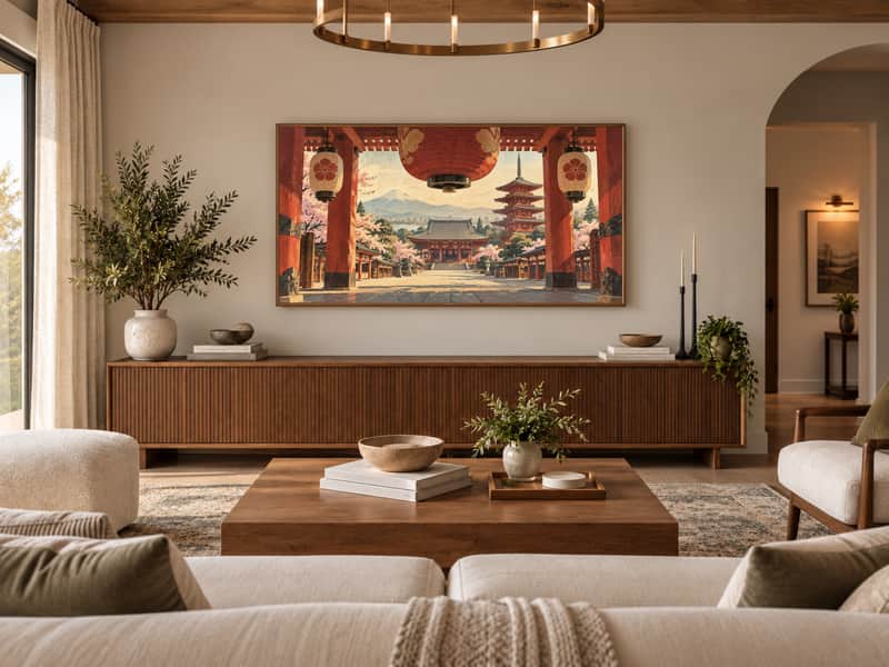 Senso-ji Temple wallpaper shown as art on a Samsung Frame TV