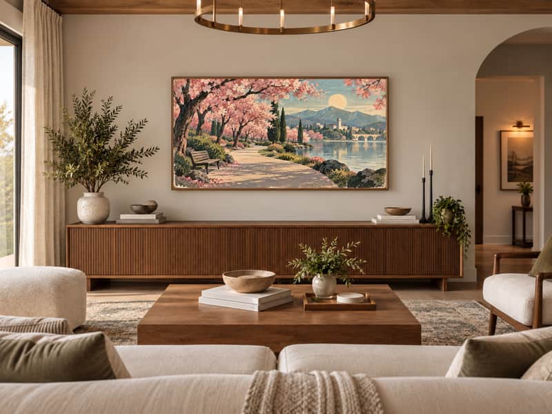 Tokyo Skytree wallpaper shown as art on a Samsung Frame TV