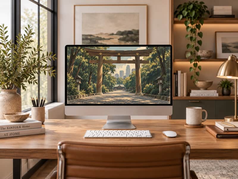 Tokyo Tower wallpaper shown on a desktop computer screen