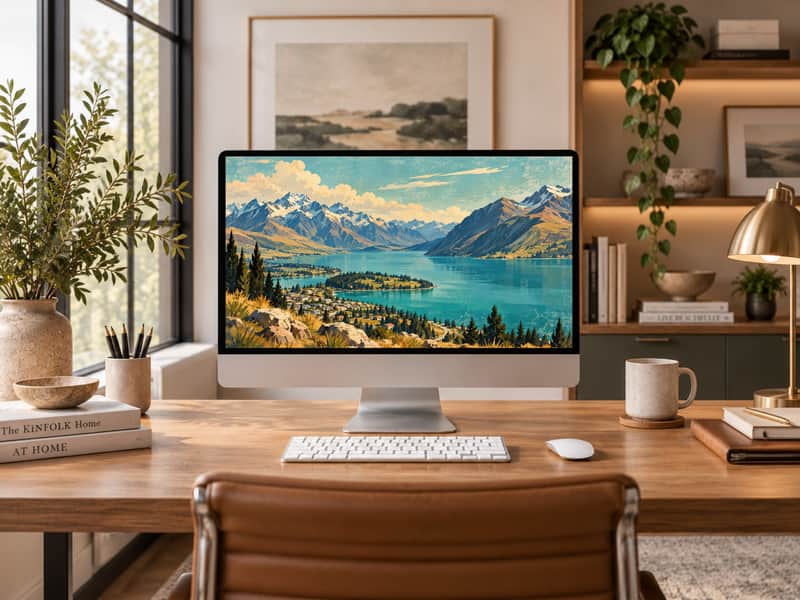 Milford Sound wallpaper shown on a desktop computer screen