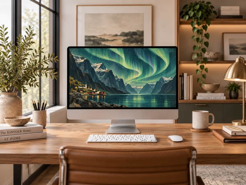 Trolltunga Cliff wallpaper shown on a desktop computer screen