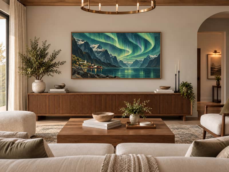 Trolltunga Cliff wallpaper shown as art on a Samsung Frame TV