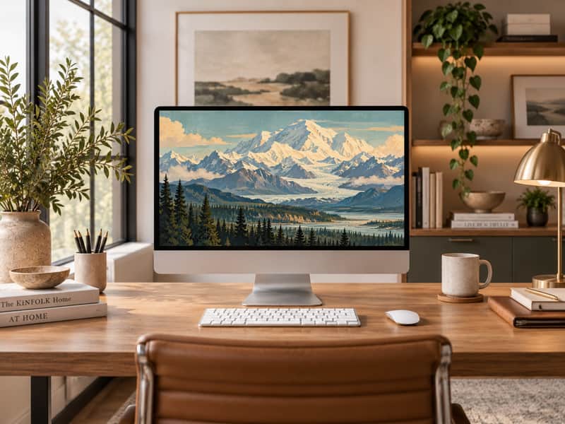 Denali Peak wallpaper shown on a desktop computer screen