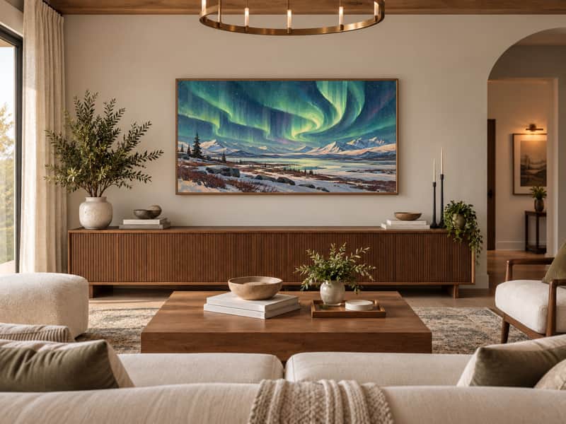 Northern Lights over Tundra wallpaper shown as art on a Samsung Frame TV