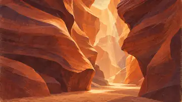 Antelope Canyon 4K wallpaper, mid-century travel poster style