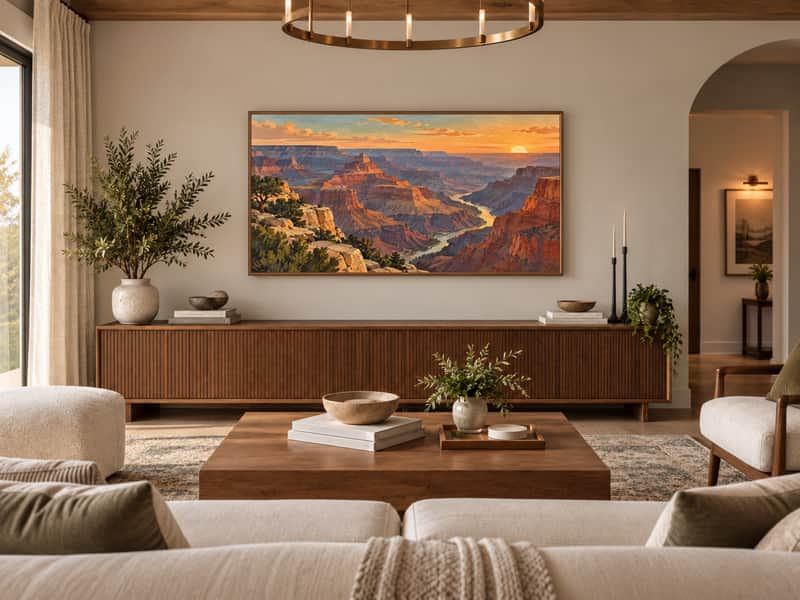 Grand Canyon wallpaper shown as art on a Samsung Frame TV