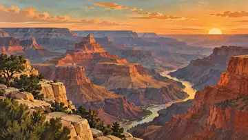 Grand Canyon 4K wallpaper, mid-century travel poster style