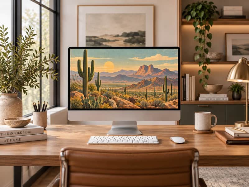 Saguaro Desert wallpaper shown on a desktop computer screen