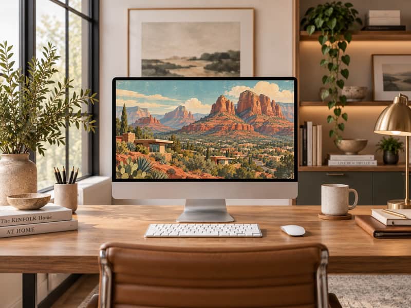 Sedona Red Rocks wallpaper shown on a desktop computer screen