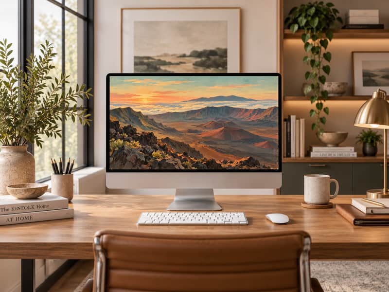 Haleakala Crater wallpaper shown on a desktop computer screen