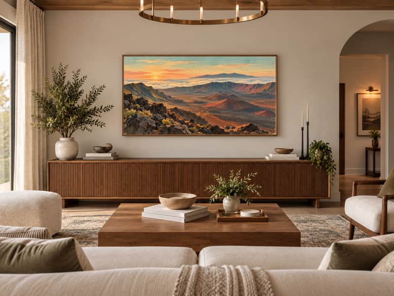 Haleakala Crater wallpaper shown as art on a Samsung Frame TV