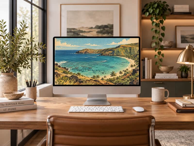 Hanauma Bay wallpaper shown on a desktop computer screen