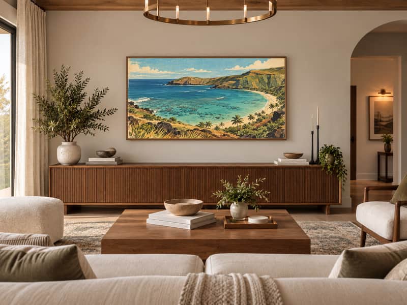 Hanauma Bay wallpaper shown as art on a Samsung Frame TV