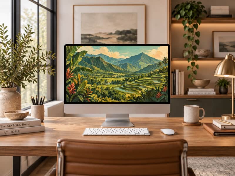 Taro Terrace Valley wallpaper shown on a desktop computer screen
