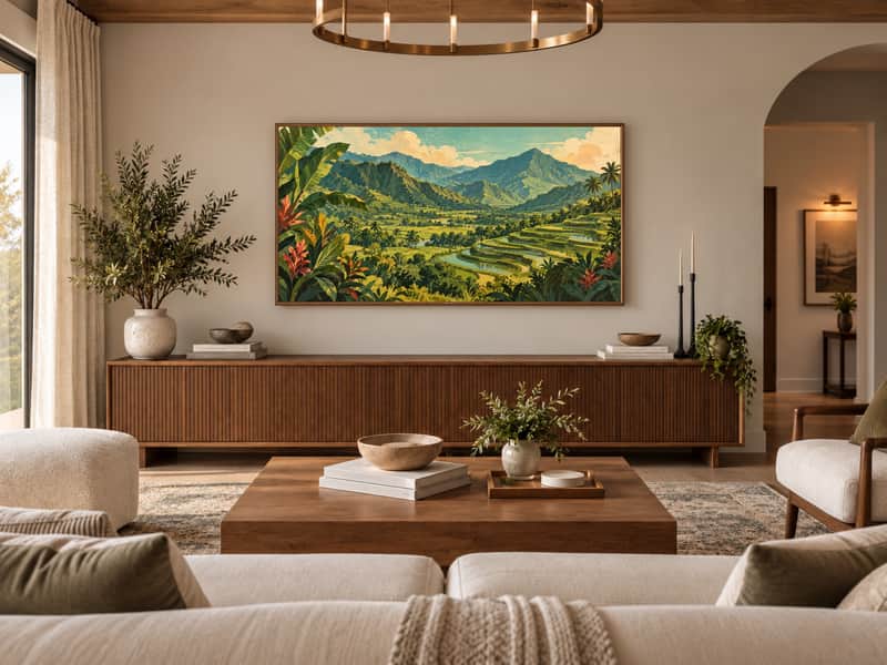 Taro Terrace Valley wallpaper shown as art on a Samsung Frame TV