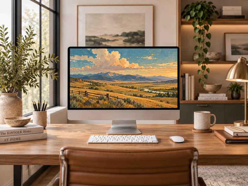 Prairie Ranchland wallpaper shown on a desktop computer screen