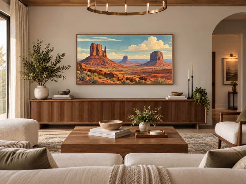 Monument Valley Buttes wallpaper shown as art on a Samsung Frame TV