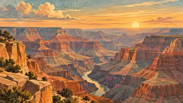Grand Canyon, USA 4K wallpaper, mid-century travel poster style