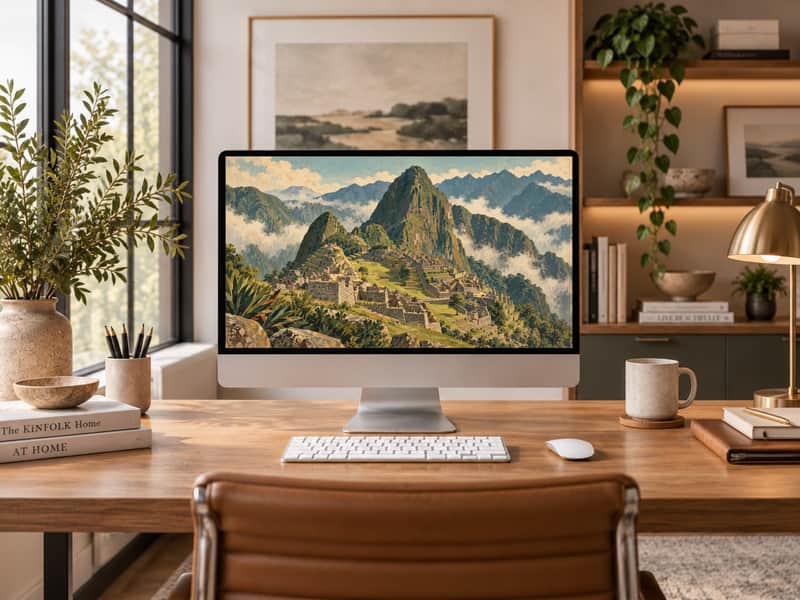 Great Wall of China wallpaper shown on a desktop computer screen