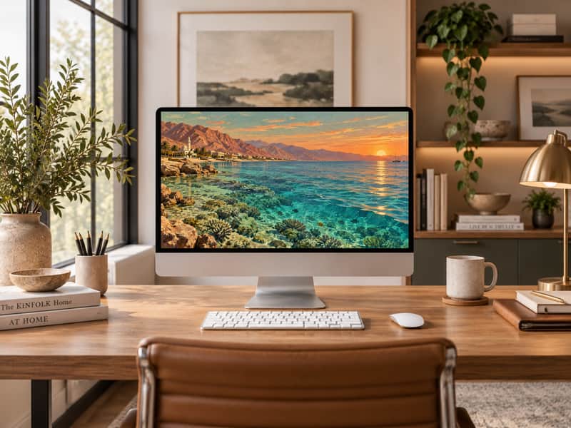 Great Barrier Reef, Queensland, Australia wallpaper shown on a desktop computer screen